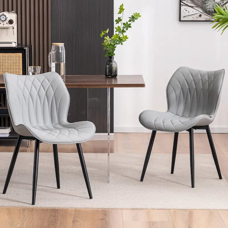Chaise de salle à manger moderne en cuir sans accoudoirs, rembourrage en mousse, pieds en métal