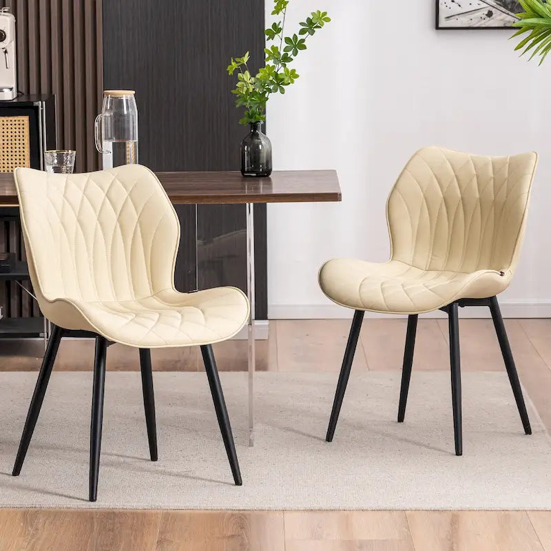 Chaise de salle à manger moderne en cuir sans accoudoirs, rembourrage en mousse, pieds en métal