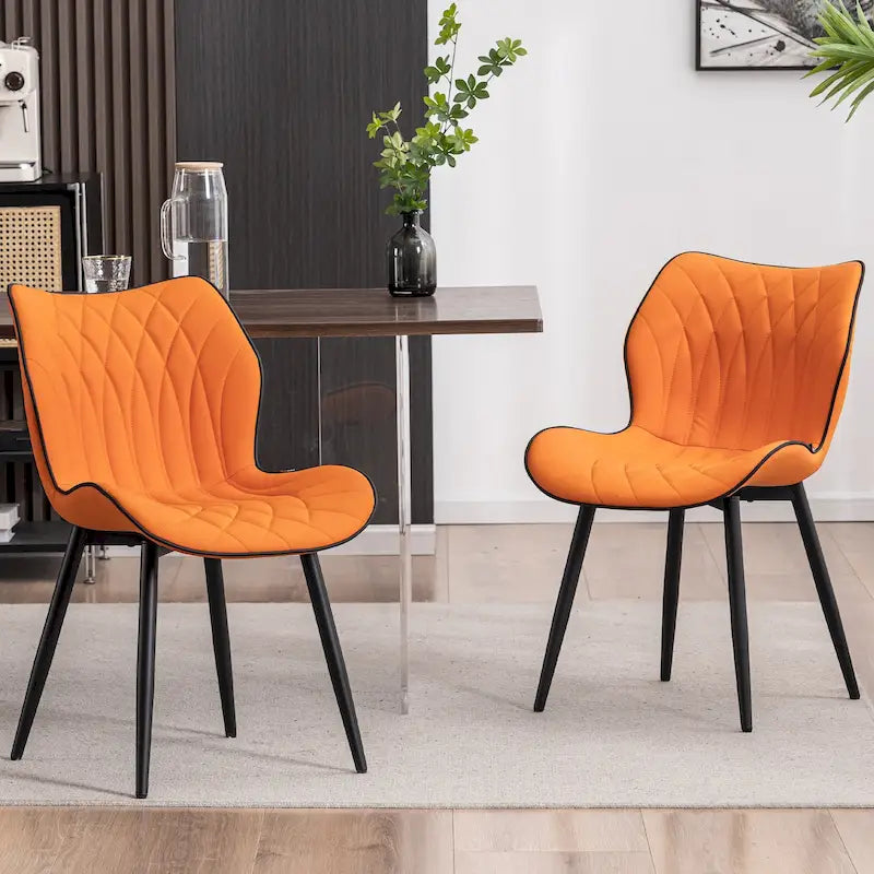 Chaise de salle à manger moderne en cuir sans accoudoirs, rembourrage en mousse, pieds en métal