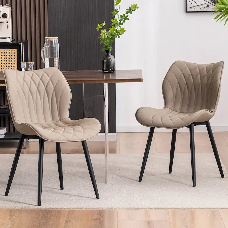 Chaise de salle à manger moderne en cuir sans accoudoirs, rembourrage en mousse, pieds en métal