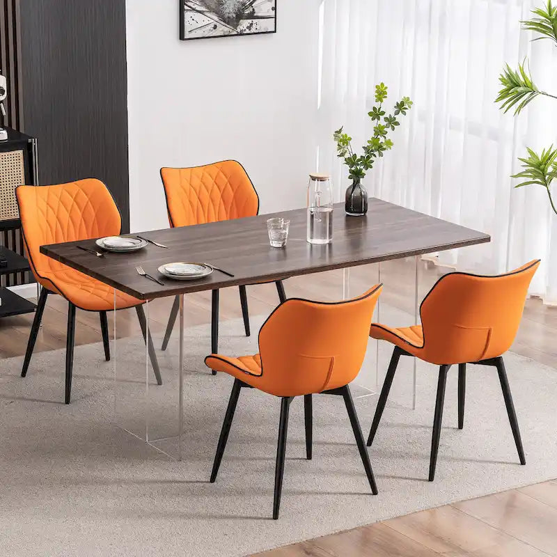 Chaise de salle à manger moderne en cuir sans accoudoirs, rembourrage en mousse, pieds en métal