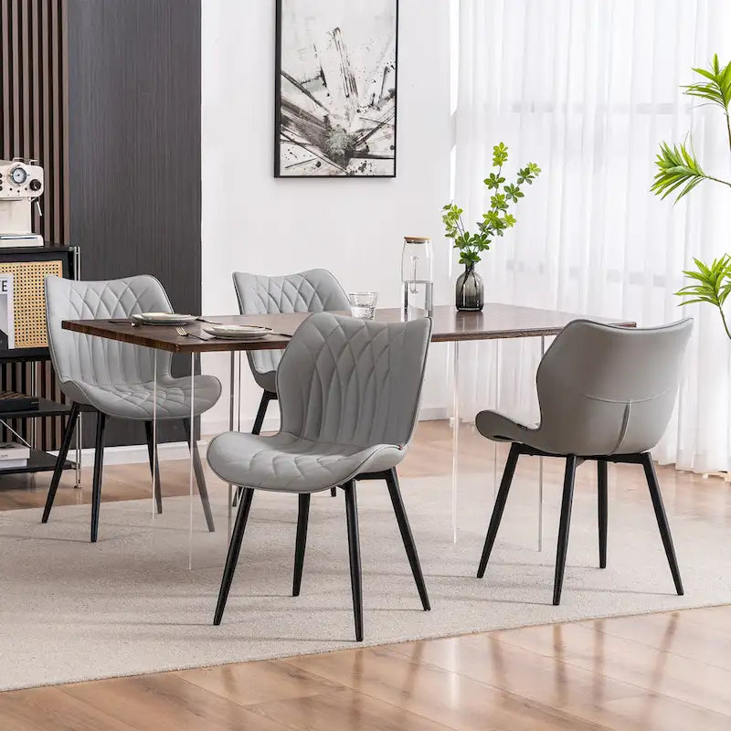 Chaise de salle à manger moderne en cuir sans accoudoirs, rembourrage en mousse, pieds en métal