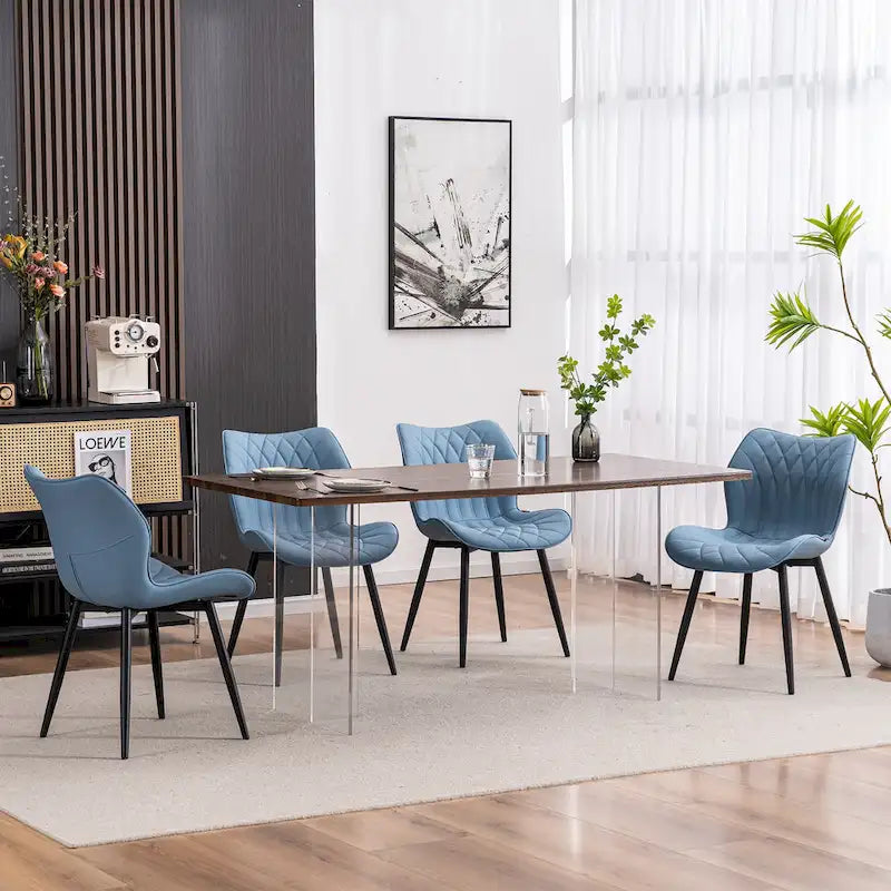 Chaise de salle à manger moderne en cuir sans accoudoirs, rembourrage en mousse, pieds en métal