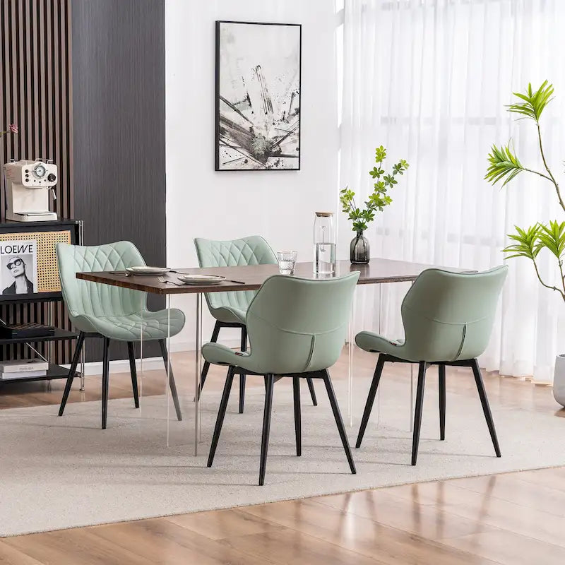 Chaise de salle à manger moderne en cuir sans accoudoirs, rembourrage en mousse, pieds en métal