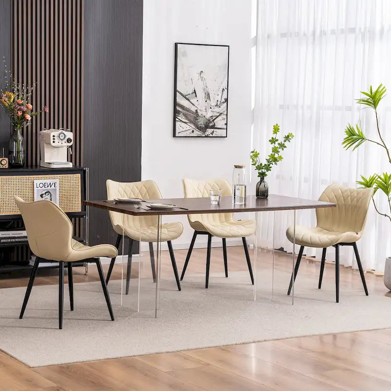 Chaise de salle à manger moderne en cuir sans accoudoirs, rembourrage en mousse, pieds en métal