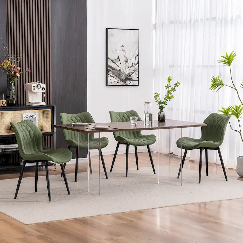 Chaise de salle à manger moderne en cuir sans accoudoirs, rembourrage en mousse, pieds en métal