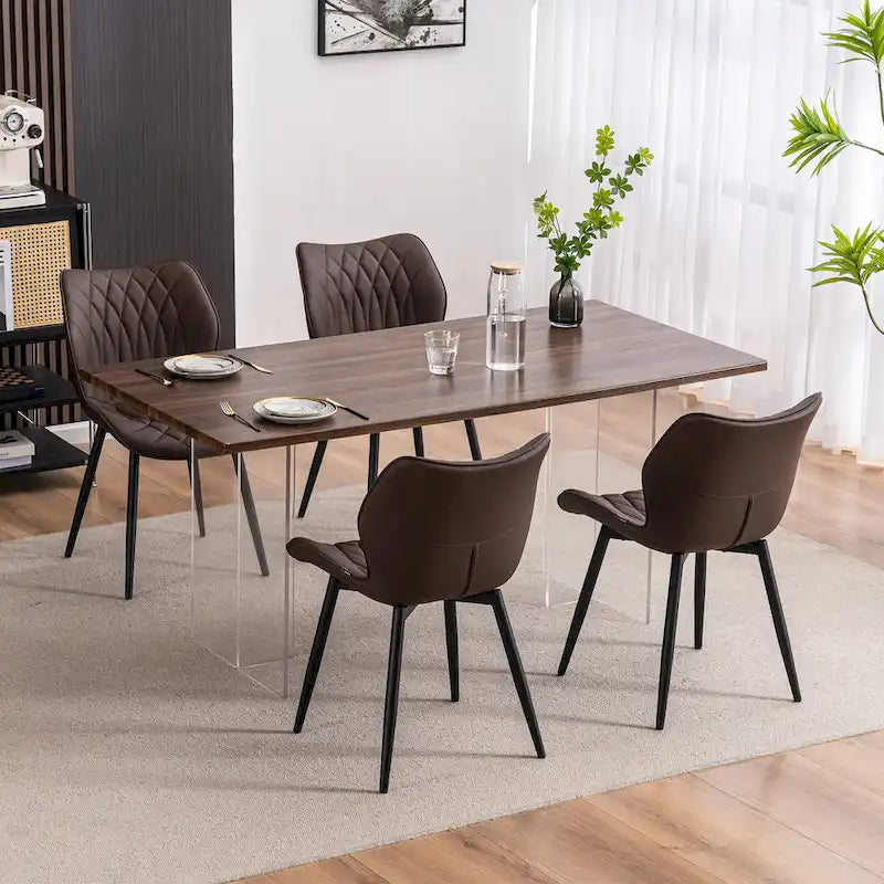 Chaise de salle à manger moderne en cuir sans accoudoirs, rembourrage en mousse, pieds en métal