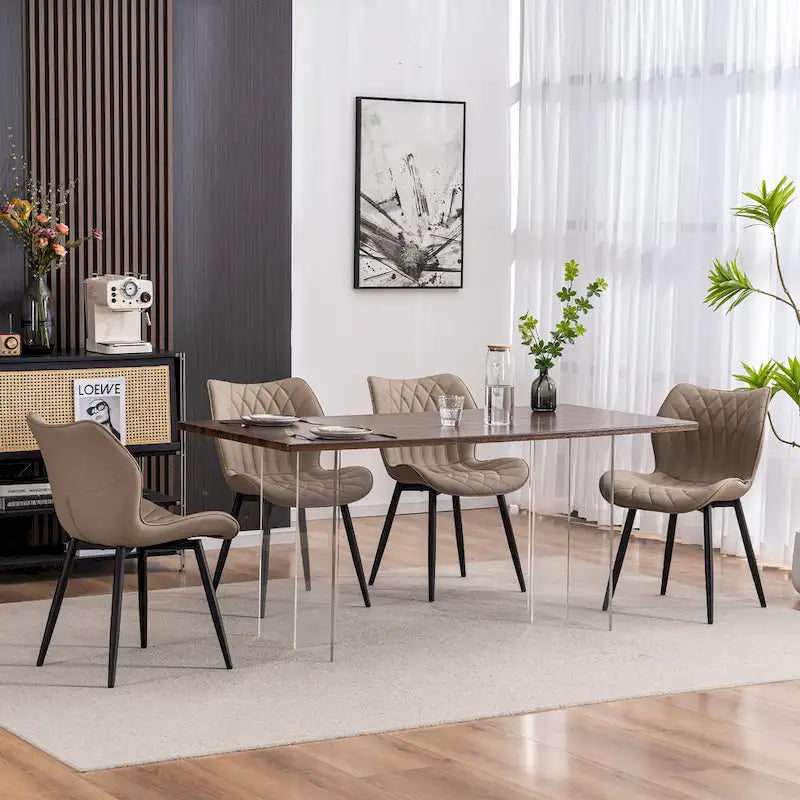 Chaise de salle à manger moderne en cuir sans accoudoirs, rembourrage en mousse, pieds en métal