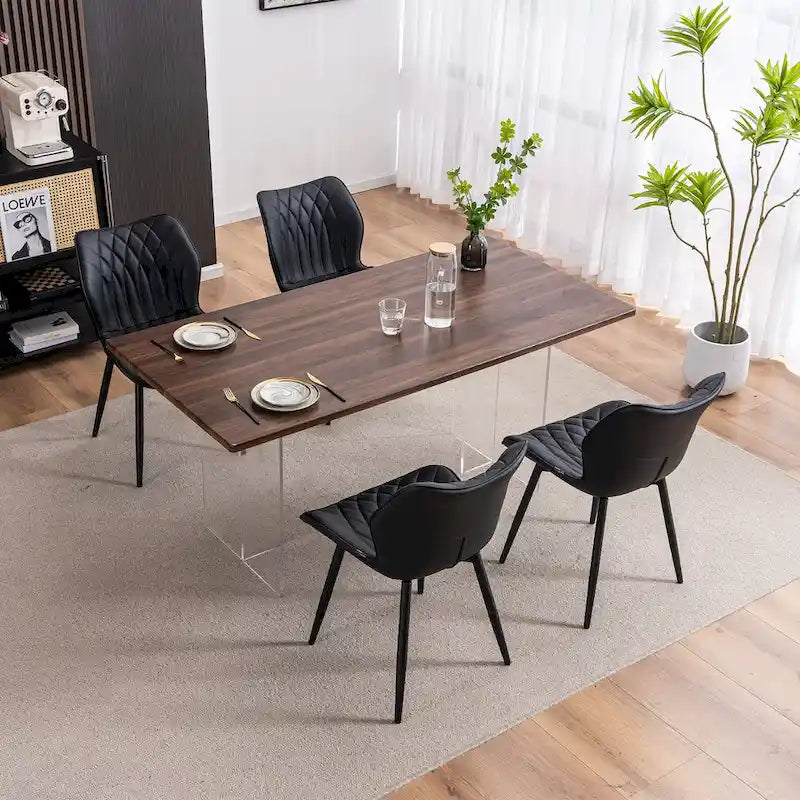 Chaise de salle à manger moderne en cuir sans accoudoirs, rembourrage en mousse, pieds en métal