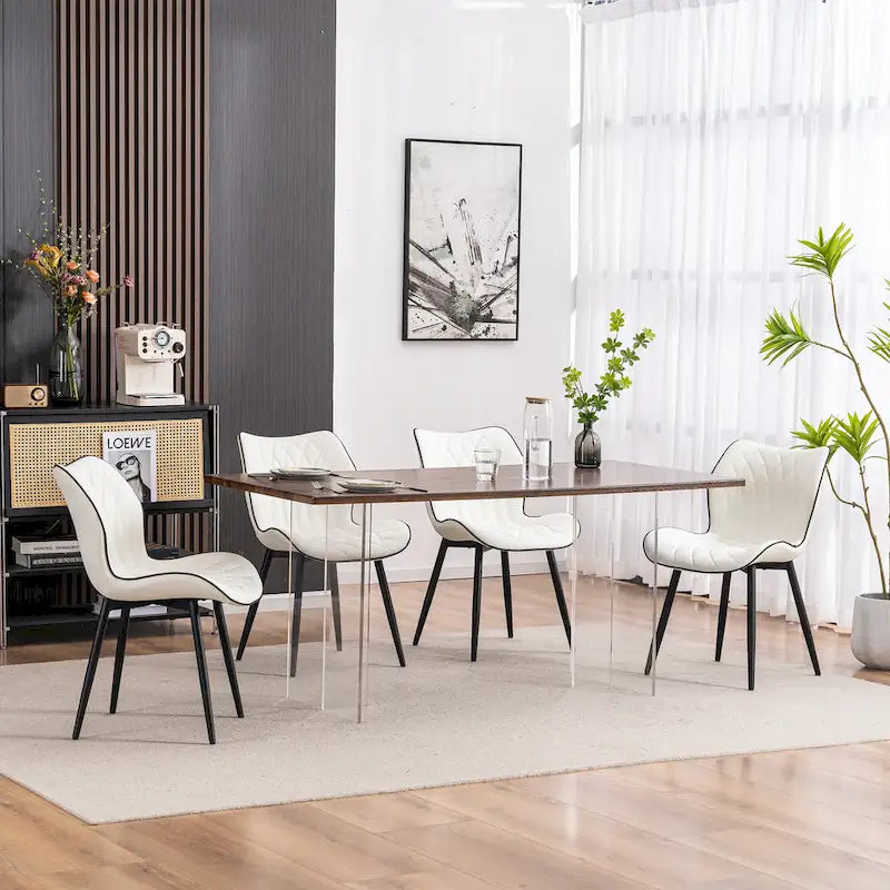 Chaise de salle à manger moderne en cuir sans accoudoirs, rembourrage en mousse, pieds en métal