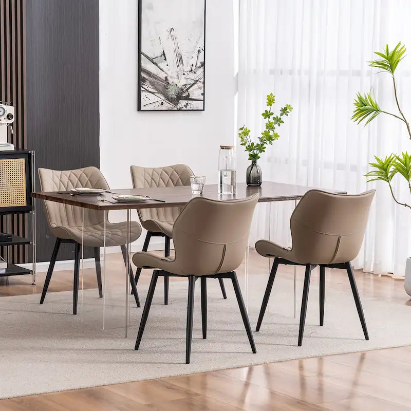 Chaise de salle à manger moderne en cuir sans accoudoirs, rembourrage en mousse, pieds en métal