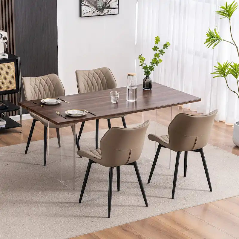 Chaise de salle à manger moderne en cuir sans accoudoirs, rembourrage en mousse, pieds en métal