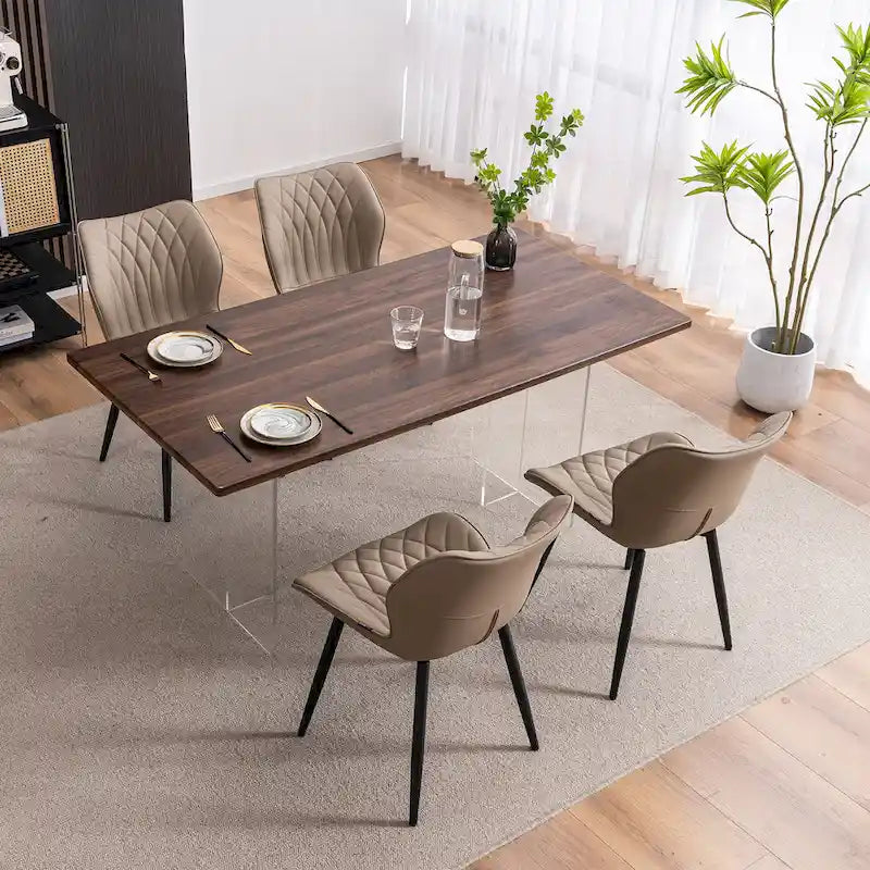 Chaise de salle à manger moderne en cuir sans accoudoirs, rembourrage en mousse, pieds en métal