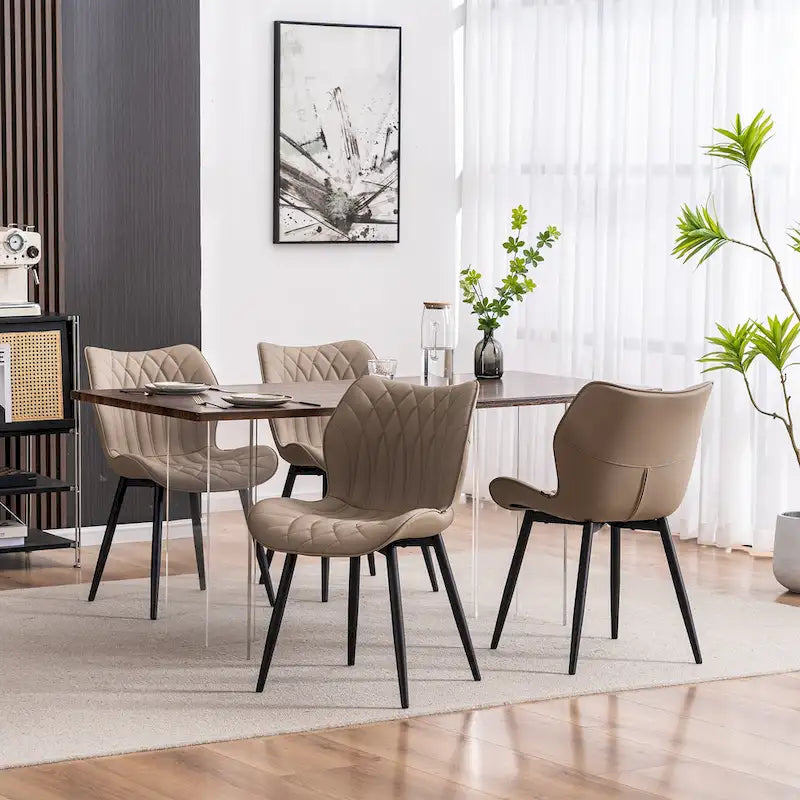 Chaise de salle à manger moderne en cuir sans accoudoirs, rembourrage en mousse, pieds en métal