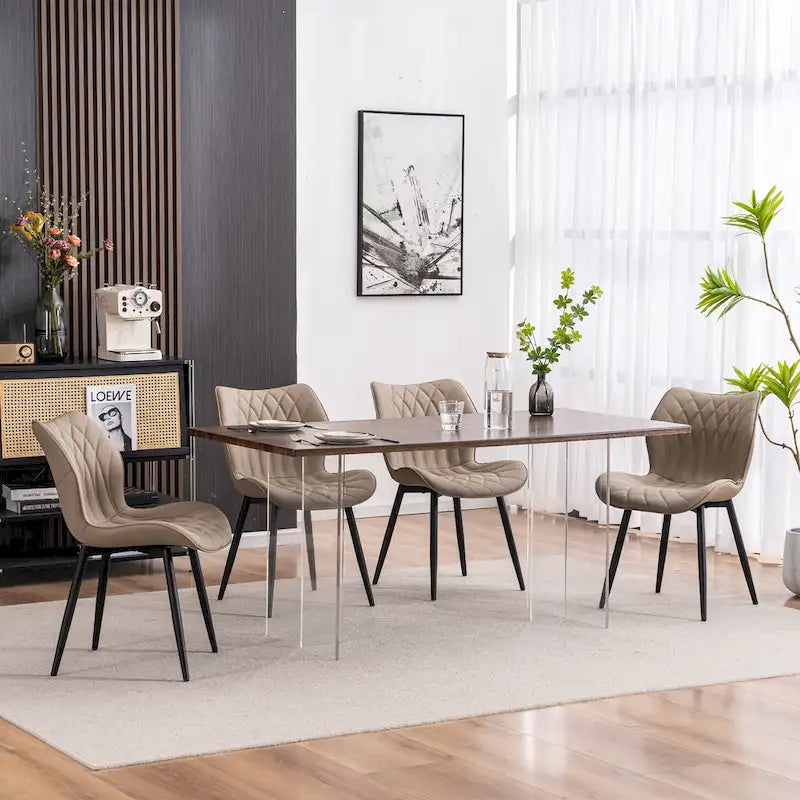 Chaise de salle à manger moderne en cuir sans accoudoirs, rembourrage en mousse, pieds en métal