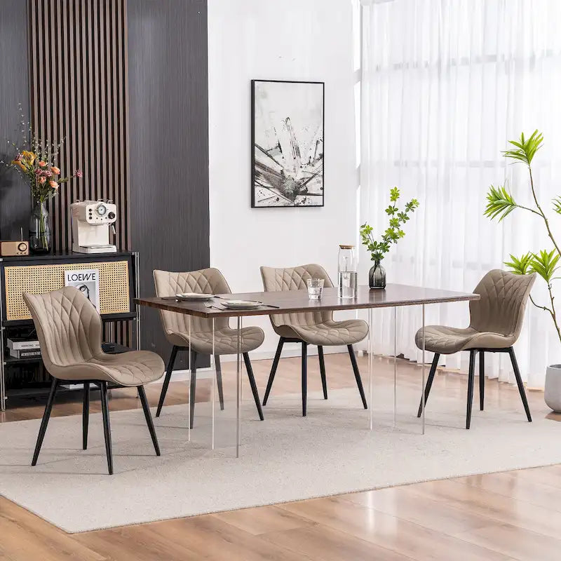 Chaise de salle à manger moderne en cuir sans accoudoirs, rembourrage en mousse, pieds en métal
