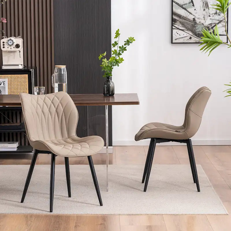Chaise de salle à manger moderne en cuir sans accoudoirs, rembourrage en mousse, pieds en métal