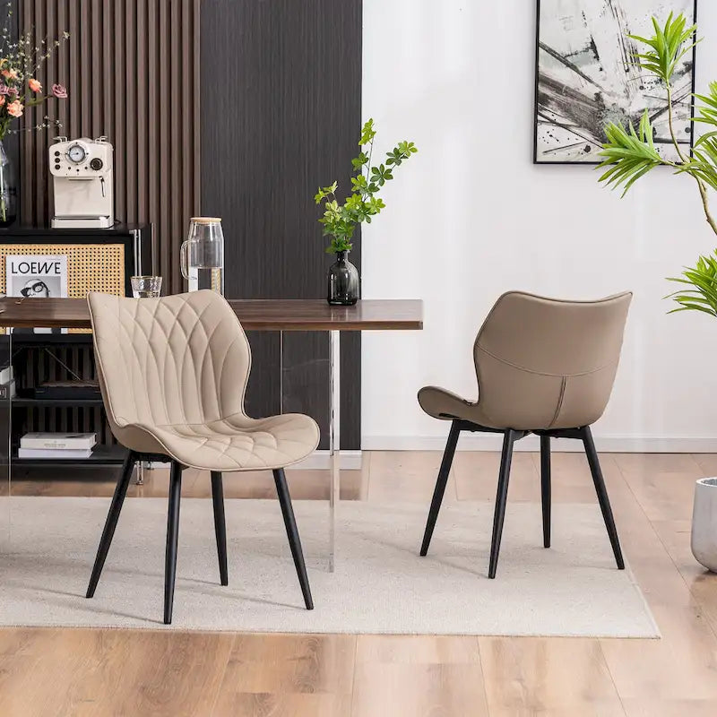 Chaise de salle à manger moderne en cuir sans accoudoirs, rembourrage en mousse, pieds en métal