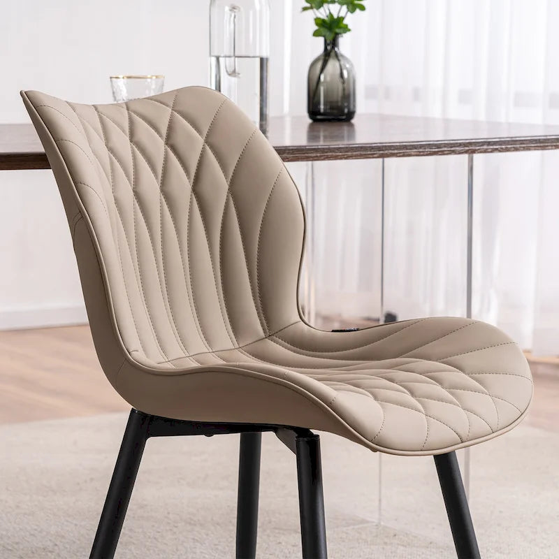 Chaise de salle à manger moderne en cuir sans accoudoirs, rembourrage en mousse, pieds en métal
