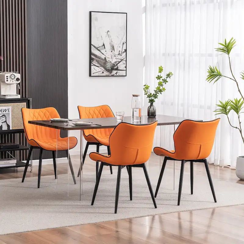 Chaise de salle à manger moderne en cuir sans accoudoirs, rembourrage en mousse, pieds en métal