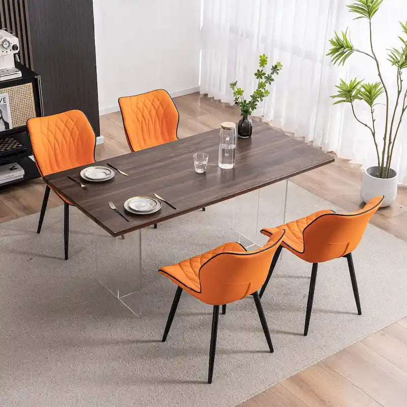 Chaise de salle à manger moderne en cuir sans accoudoirs, rembourrage en mousse, pieds en métal