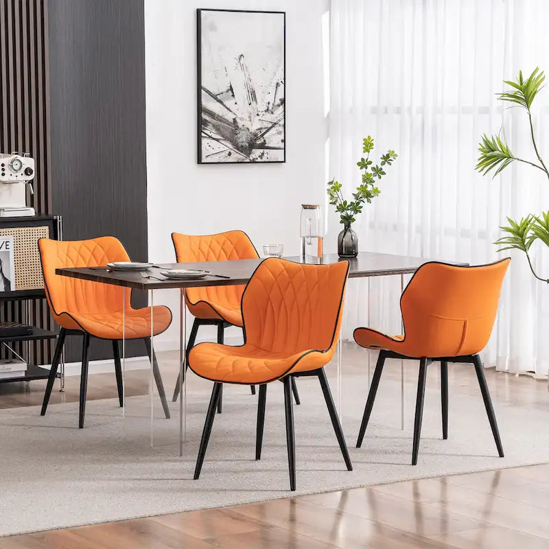 Chaise de salle à manger moderne en cuir sans accoudoirs, rembourrage en mousse, pieds en métal