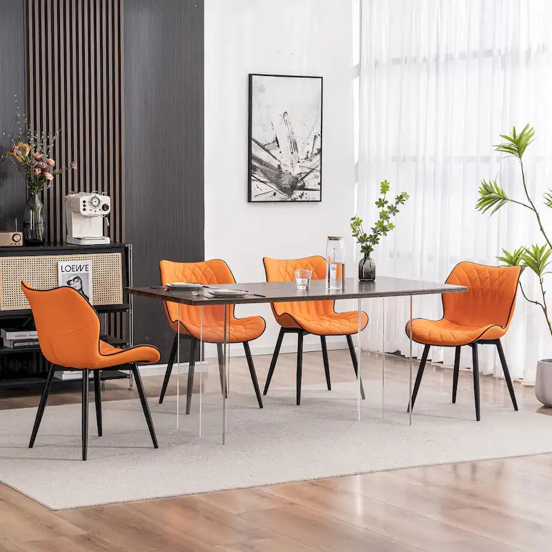 Chaise de salle à manger moderne en cuir sans accoudoirs, rembourrage en mousse, pieds en métal