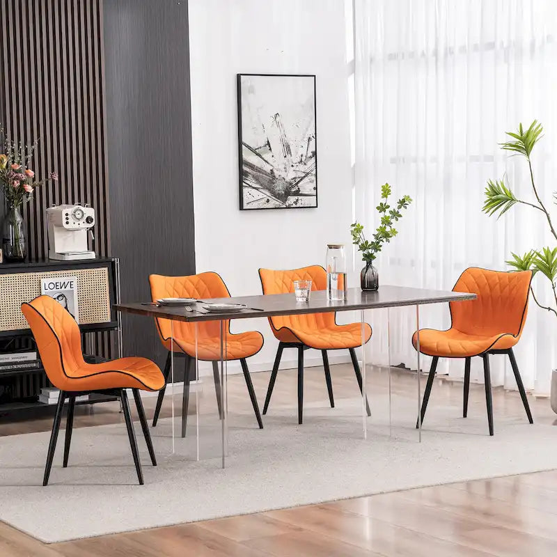 Chaise de salle à manger moderne en cuir sans accoudoirs, rembourrage en mousse, pieds en métal
