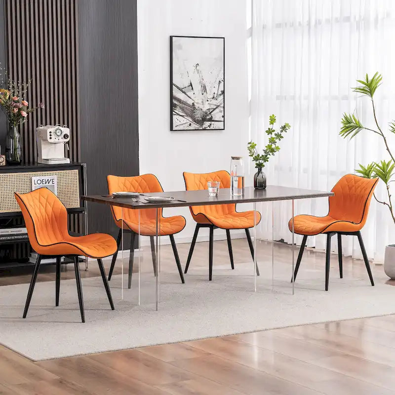 Chaise de salle à manger moderne en cuir sans accoudoirs, rembourrage en mousse, pieds en métal