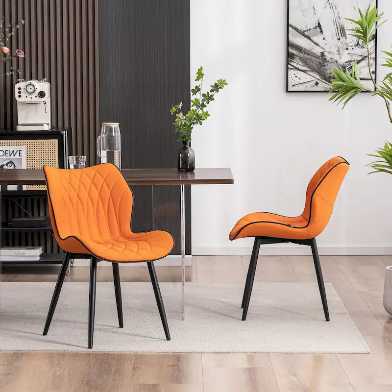 Chaise de salle à manger moderne en cuir sans accoudoirs, rembourrage en mousse, pieds en métal