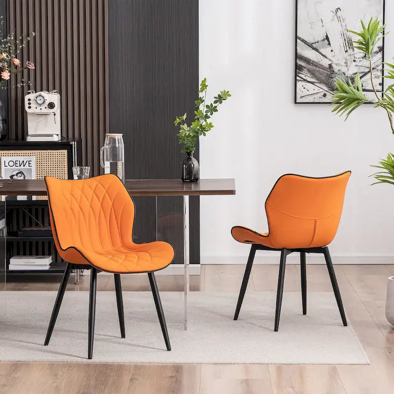 Chaise de salle à manger moderne en cuir sans accoudoirs, rembourrage en mousse, pieds en métal