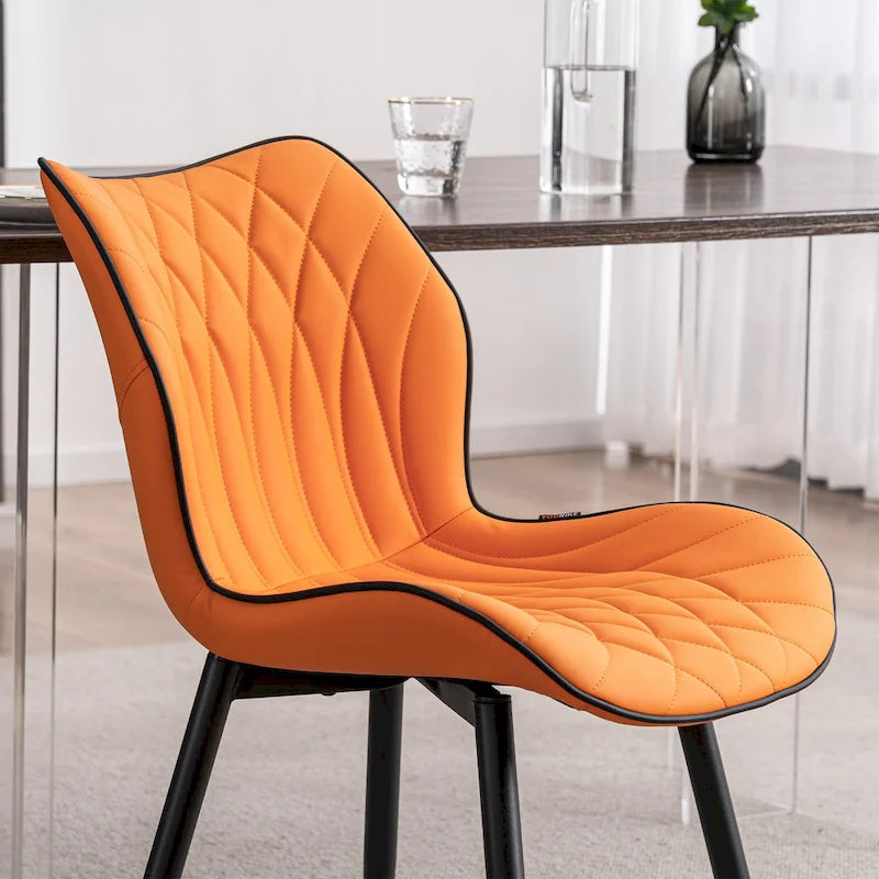 Chaise de salle à manger moderne en cuir sans accoudoirs, rembourrage en mousse, pieds en métal