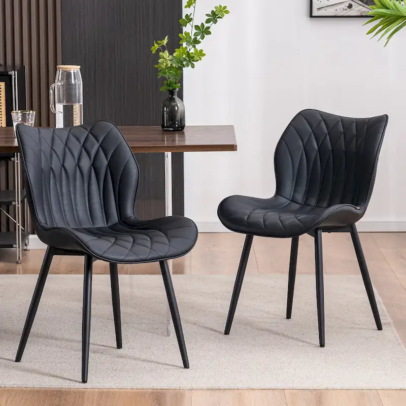 Chaise de salle à manger moderne en cuir sans accoudoirs, rembourrage en mousse, pieds en métal