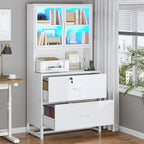 Classeur en bois avec serrure, étagère avec affichage LED, station de charge, organisateur de rangement latéral, blanc noir