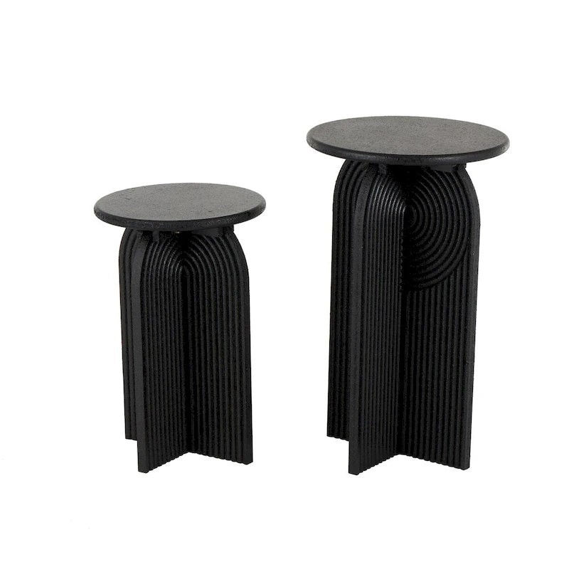 Table d'appoint Art déco ronde en bois noir avec piédestal arqué