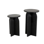 Wood Geometric Sandstone Carved Art Deco Arched Pedestal Side End Accent Table - Set of 2 Black - Roche River Decor