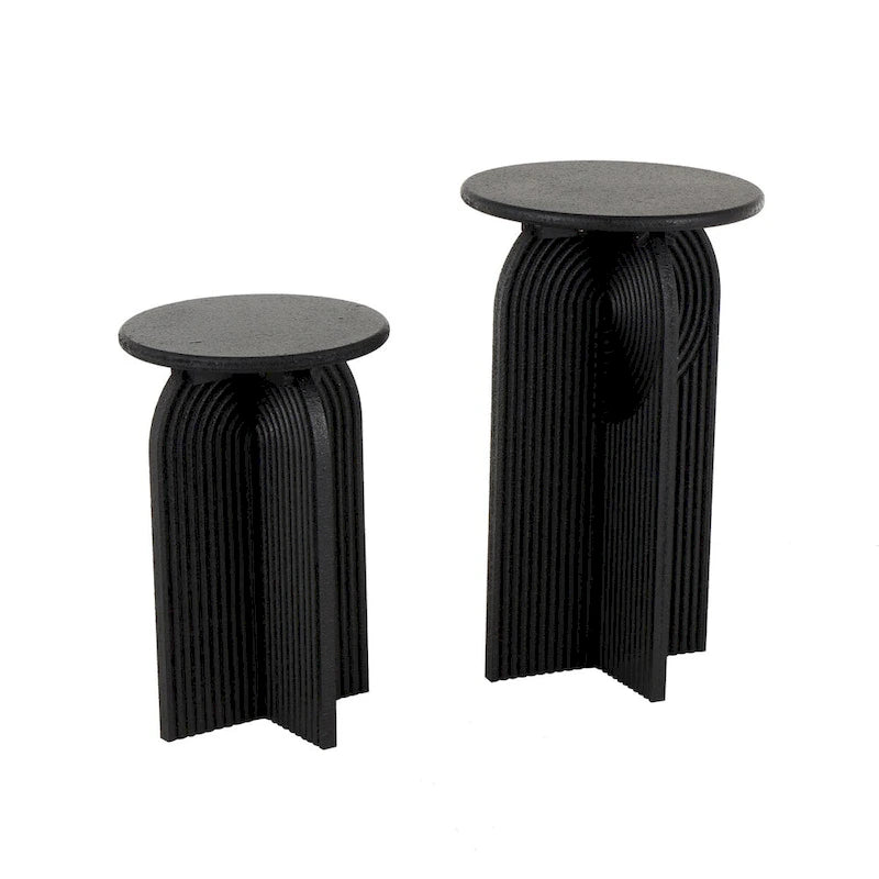 Table d'appoint Art déco ronde en bois noir avec piédestal arqué
