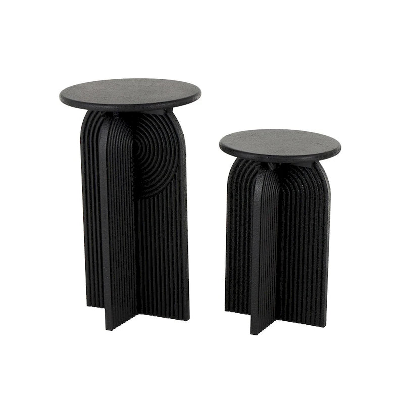 Table d'appoint Art déco ronde en bois noir avec piédestal arqué