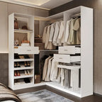 Armoire de coin avec 2 tringles, porte-pantalons et organisateur de chaussures
